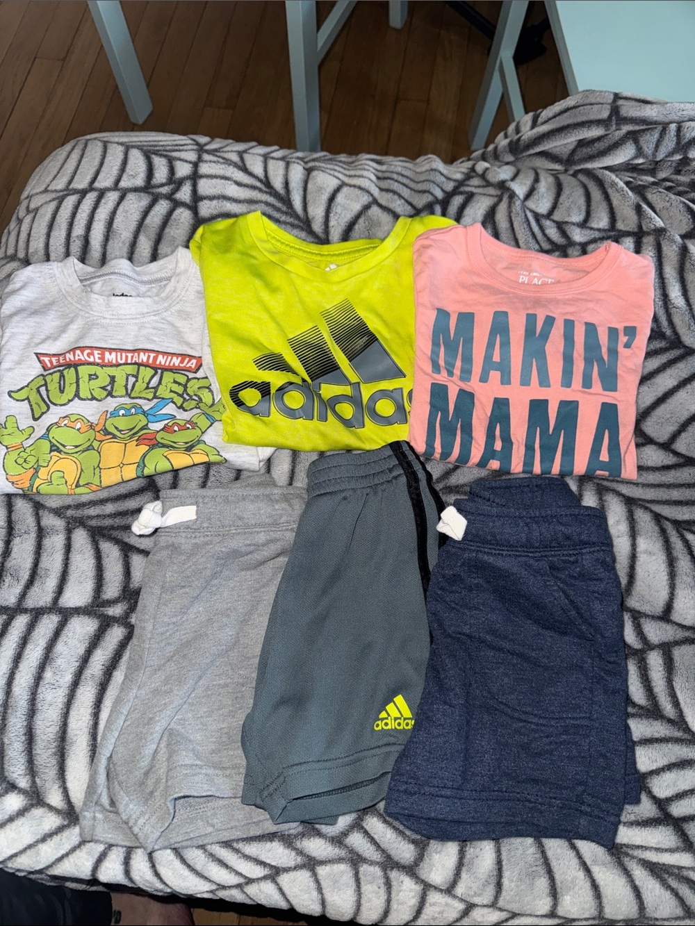 2T shorts + t-shirt bundle of 3 outfits adidas children’s place ninja turtles